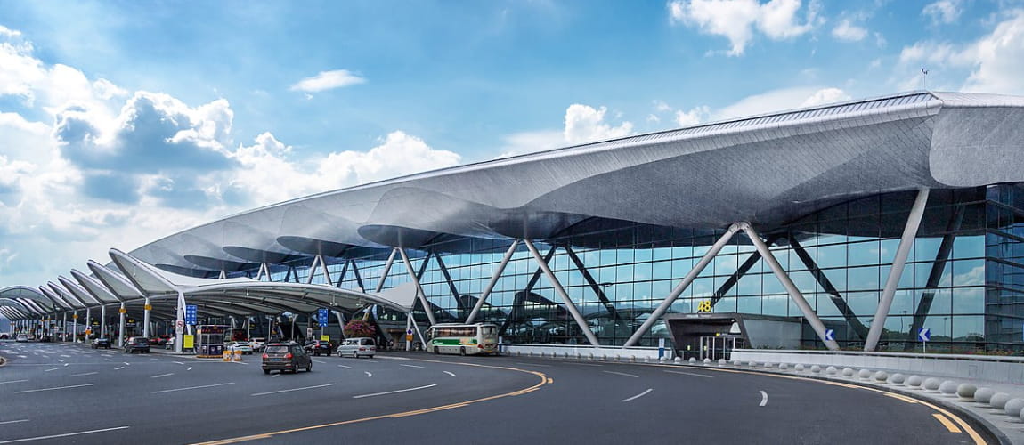 Modern design of Guangzhou Baiyun Airport terminal, well-suited for transfer and chauffeur needs.