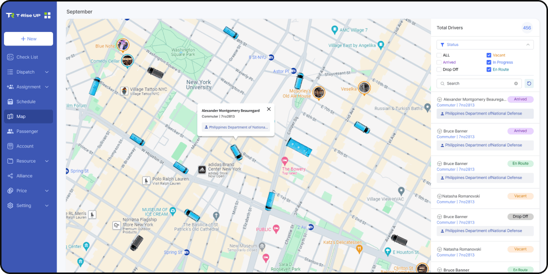 Real-time vehicle monitoring screen of GroundK's IT solution T Rise Up service.